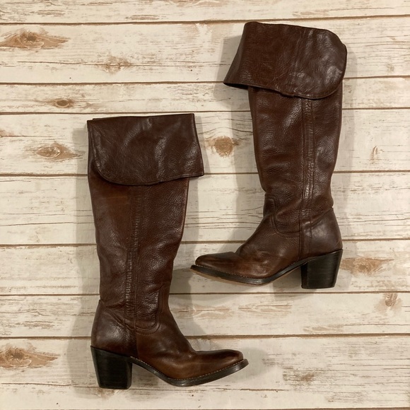 FRYE Jane Tall Pull On/Fold Over Boots Dark Brown Vintage Pull-Up Leather Size 6 - Picture 4 of 12